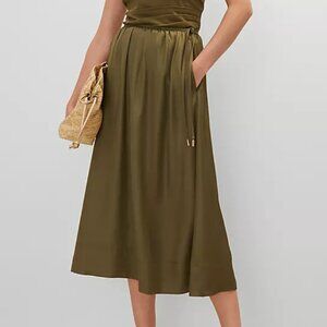 NWT Ann Taylor Moss Green Midi Side Tie Skirt | 2P Petite